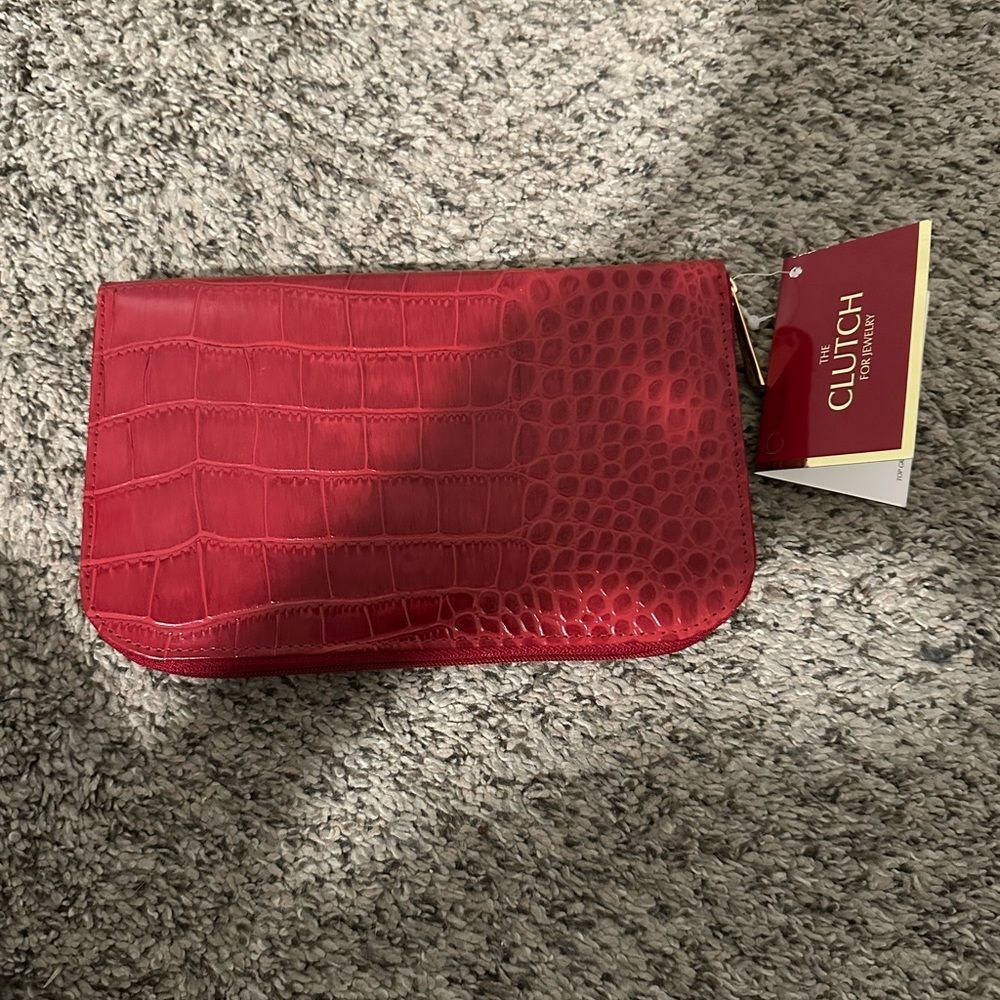 Vibrant Red Crocodile Embossed Jewelry Holder by The Clutch
